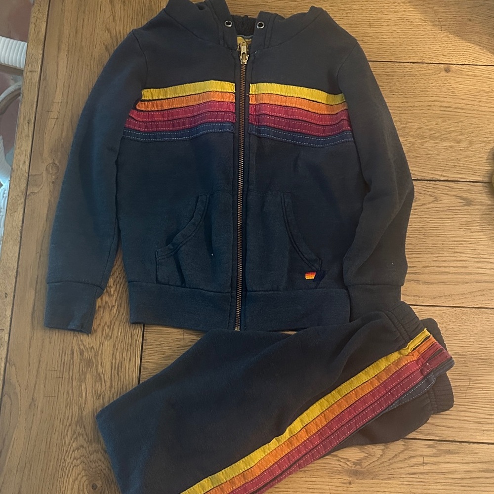 Aviator Nation Kids Gray Hoodie & Joggers with Rainbow Stripes (6)